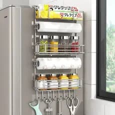 Prateleira de geladeira de aço inoxidável 304, cabide lateral multicamadas, suprimentos de cozinha, parede lateral, Rack