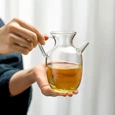 Simples transparente imitação de música de vidro pote de mão verde Jade em pó lidar com bule de chá verde resistente ao