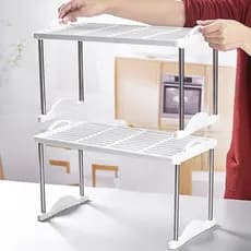 Prateleira multicamadas de empilhamento, rack de armazenamento de plástico, rack de canto, organizador em camadas de mes