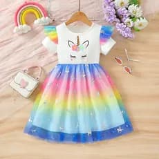 Estoque pronto frete grátis vestido infantil personalizado meninas unicórnio vestido 2026 verão novo estilo menina vesti