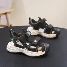 2026 verão novo estilo versão coreana meninos moda All-Match malha Velcro Anti-chute sapatos de praia sandálias casuais