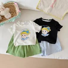 Estoque pronto [Novo estilo de verão] Terno de verão para meninas, versão coreana, camiseta de manga curta, Shorts, tern
