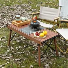 Mesa de acampamento IGT ao ar livre, leve, multifuncional, grão de madeira, liga de alumínio, mesa dobrável, piquenique,