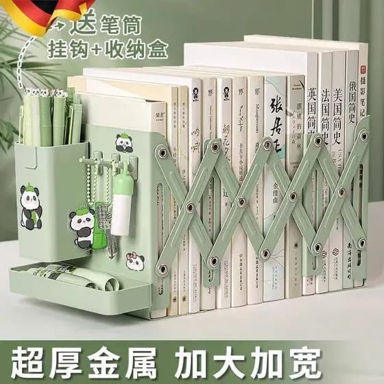 Estante de mesa retrátil estante de armazenamento de livros com suporte para caneta clipe de livro suporte fixo para liv