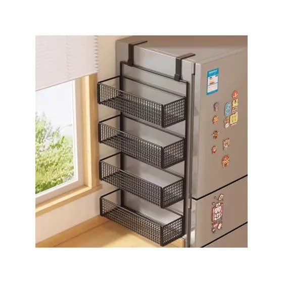 Rack lateral para geladeira, gancho de cozinha sem perfuração, pendurado na parede, multicamadas, rack de armazenamento