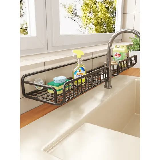 Rack de cozinha para lavar louça, pia lateral, líquido para lavar louça, cesta de armazenamento de pano, banheiro, dreno