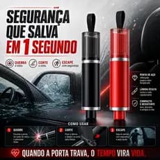 Martelo de Segurança Veicular 2 em 1 Quebra Vidro e Corta Cinto de Emergência Automotivo Compacto para Carro Caminhão