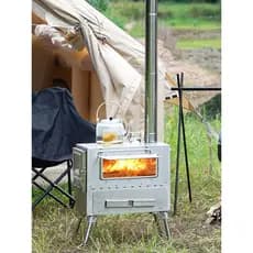 Novo tipo com forno fogão a lenha aquecimento ao ar livre fogão a lenha sem fumaça portátil de aço inoxidável multifunci