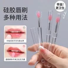 Escova labial de Silicone com tampa escova de batom portátil esmalte labial bálsamo mancha escova pequena Anti-poeira Mi