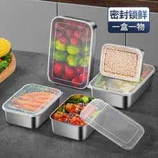 Caixa retangular de jantar em aço inoxidável, placa retangular com tampa, geladeira, caixa de armazenamento de alimentos