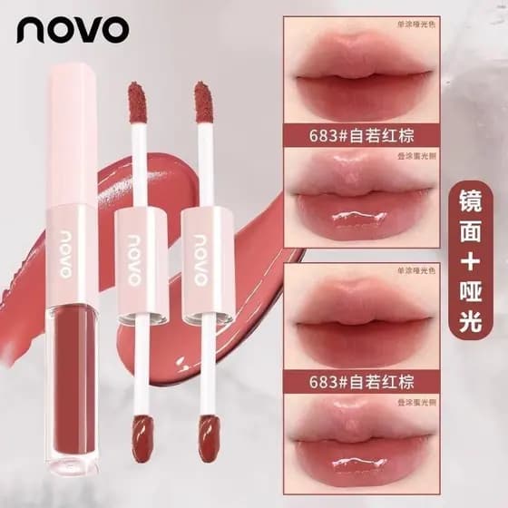 NOVO batom labial de duas cabeças espelho brilho de água batom feminino lama brilho labial não desbotado copo antiaderen