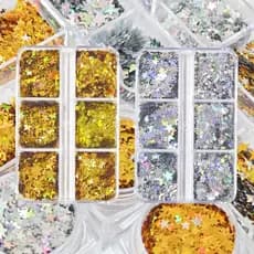 Genuíno DIY estrela de cinco pontas ouro prata lantejoulas em forma de Hetero lantejoulas Laser Manicure glitter pó deco