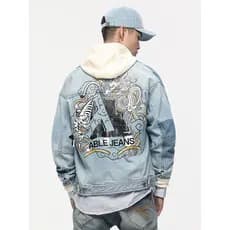 Novo estilo grande bordado capazjeans das mulheres dos homens primavera outono Denim jaqueta solta clássico lavado jaque