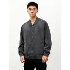 Jaqueta de beisebol masculina outono capaz JEANS jaqueta masculina tamanho pequeno lavado malha pequena berinjela