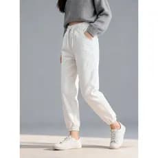 Capaz jeans branco feminino cintura elástica espartilho calças mais magro olhar tornozelo comprimento solto esportes esp