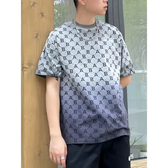 Camiseta flor velha novo estilo capaz JEANS masculino cor gradiente camiseta puro algodão solto em torno do pescoço na m