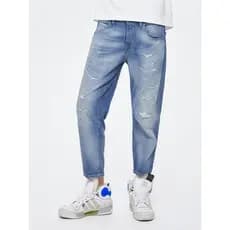 Masculino oito pontos tridimensional grande V Jeans capazjeans lavado angustiado rasgado remendo calças verão novo estil