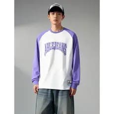 Stitch Co-Branded capaz JEANS masculino feminino solto manga comprida camiseta em torno do pescoço Casual bordado primav