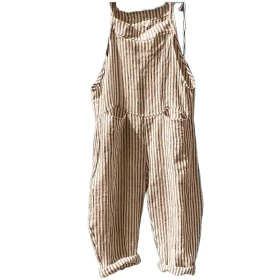 Macacão Solto Listrado Feminino Moda Feminina Xadrez Suspender Calças Largas