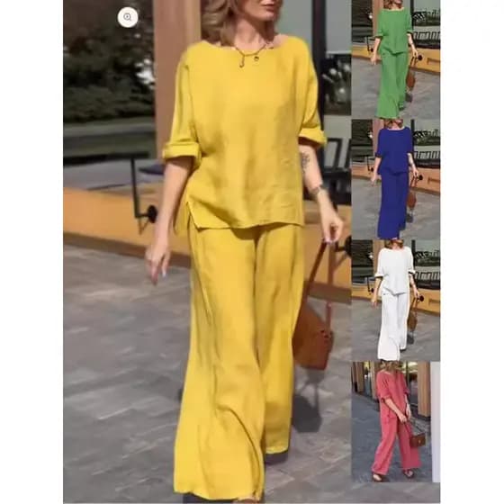 Conjunto Feminino De Calças De Manga Comprida De Cor Sólida