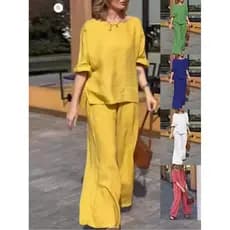 Conjunto Feminino De Calças De Manga Comprida De Cor Sólida