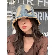 Retro angustiado Cowboy balde chapéu feminino aba larga pequeno balde chapéu protetor solar guarda-sol chapéu feminino H