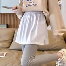 Real Vice primavera outono combinando moletom cortina de bunda bainha falsa algodão puro branco Casual meia saia em cama