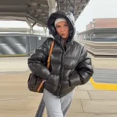 Jaqueta de algodão para baixo inverno feminino novo estilo com capuz zíper bolso pão jaqueta de algodão