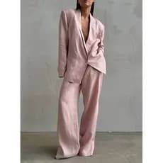 2026 outono novo estilo feminino High-End Design sentir temperamento moda Commuter algodão linho terno calças de manga c