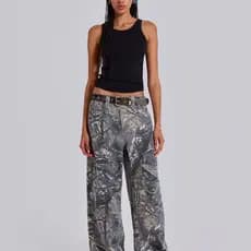 Jeans de perna reta americano masculino feminino Harajuku Retro ramo camuflagem impressão solta jeans retos