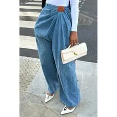 Jeans pendurados2026 europeu americano novo estilo feminino na moda rua Drape lavado cintura alta perna larga Jeans
