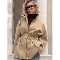 2026 primavera Bane estilo jaqueta feminina Design de comprimento médio simples Casual solto cintura estreita rendas cor