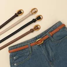 [Textura completa + 100% couro puro] cinto feminino couro genuíno Jeans cinto fino feminino All-Match longo