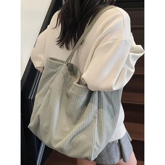 Japonês preguiçoso estilo listrado saco de veludo feminino 2025 novo estilo outono Retro um ombro grande saco estudante