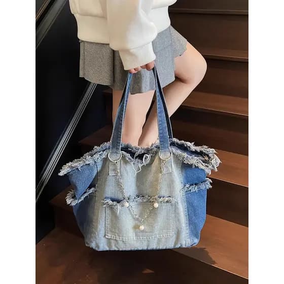 Nicho grande capacidade Commuter um ombro sacola feminina 2025 outono inverno nova moda Casual Denim axilas saco