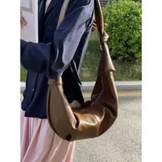 Outono inverno Retro estilo coreano moda atmosférica estilo preguiçoso plissado bolinho saco cor sólida Casual Commuter