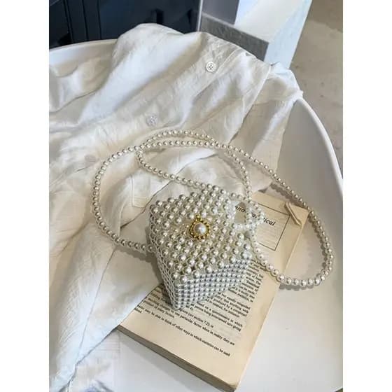 Bolsa de pérola tecida à mão, faça você mesmo, bolsa feminina portátil, corpo cruzado, batom caseiro, mini bolsa pequena