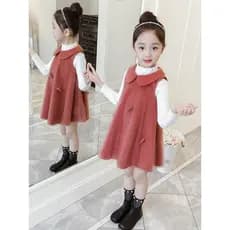 Meninas colete de lã vestido primavera outono novo estilo crianças versão coreana gola boneca Super fada moda vestido ja