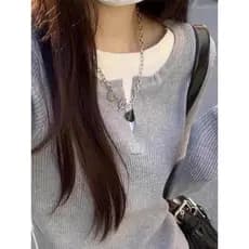 Estilo coreano falso de duas peças malhas de manga comprida camiseta feminina primavera outono inverno Design solto All-