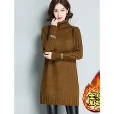 Senhoras gola alta pulôver camisola outono inverno versão coreana novo estilo solto meados de comprimento forro de lã gr