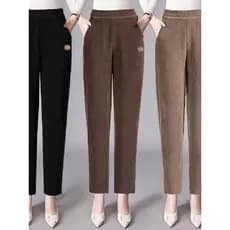 Novo outono inverno velo-calças de lã femininas cintura alta mais magro olhar Casual mãe quente Harem calças tamanho gra