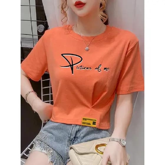 Novo estilo 2025 cintura alta curto manga curta camiseta feminina pequeno ins fino ajuste mais magro olhar All-match man