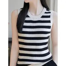 2026 primavera novo estilo fino-ajuste preto branco listrado camisola moda colete contraste cor Design All-match mais ma