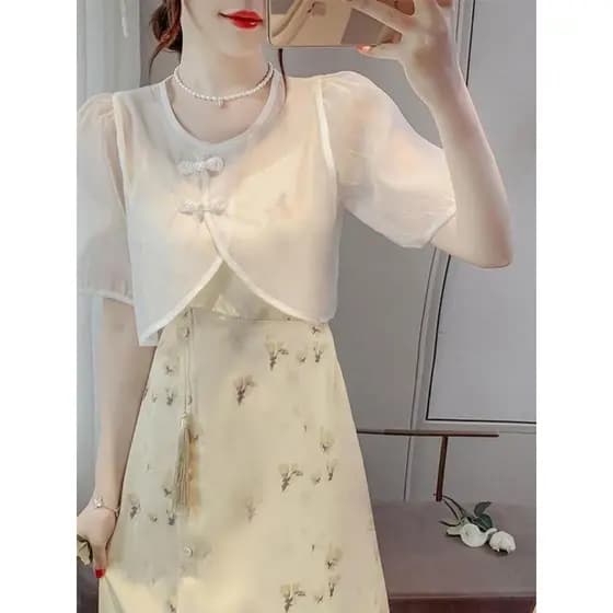 Novo estilo chinês botão Chiffon camisa feminina 2025 novo estilo fino estilo proteção solar roupas xale verão estilo cu