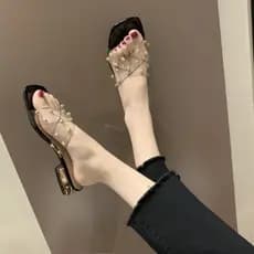 35-43 tamanho grande sapatos femininos chinelos de cristal transparente feminino exterior moda 41 salto grosso salto bai