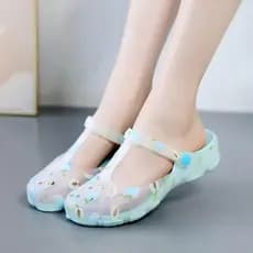 Novo estilo verão impresso buraco sapatos sandálias femininas geléia sapatos de praia sandálias chinelos feminino exteri