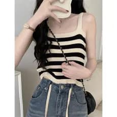 Listrado colete de malha interior feminino verão doce quente menina ins estilo coreano estilo curto fino-ajuste mais mag