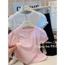 Bebê menina verão novo chinês camiseta de manga curta 2025 novo estilo menina moda estilo fino All-Match estilo topo