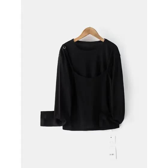 VK2025 primavera outono cor sólida em torno do pescoço falso camisola de duas peças feminino estilo preguiçoso solto mai