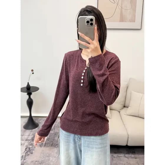 VK primavera outono nova moda All-Match fino em torno do pescoço camisola de manga comprida senhoras topo N3673